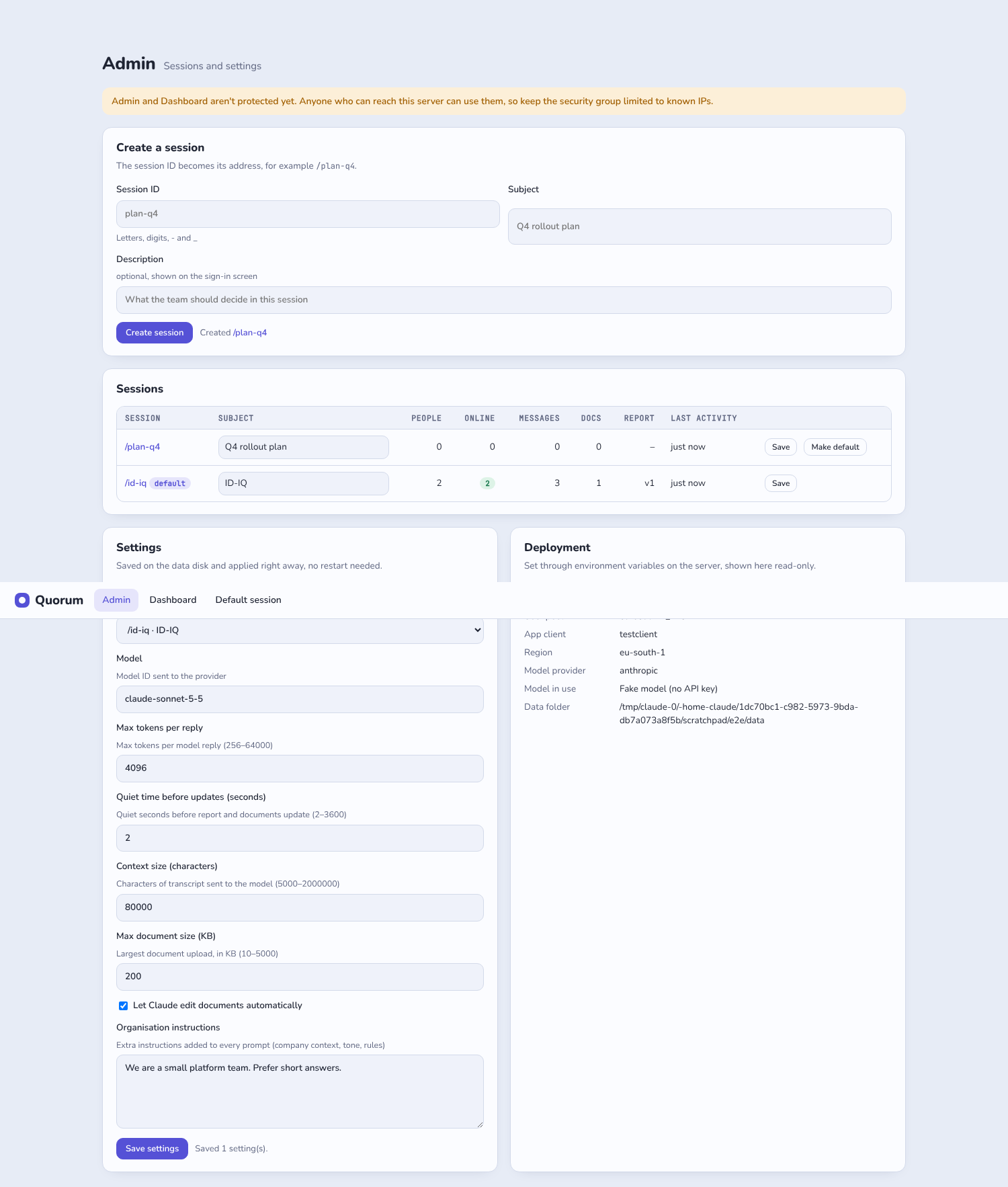 Quorum admin page